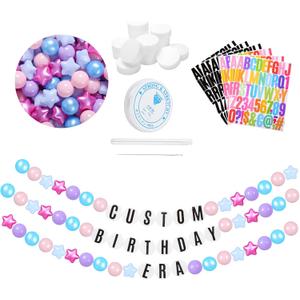 DIY Giant Friendship Bracelet in My Birthday Era Banner Birthday Banner Famous Singer Customizable Banner Garland Decor Foam Circles Ball Plastic Balls DIY Supplies (Mermaid Colors)