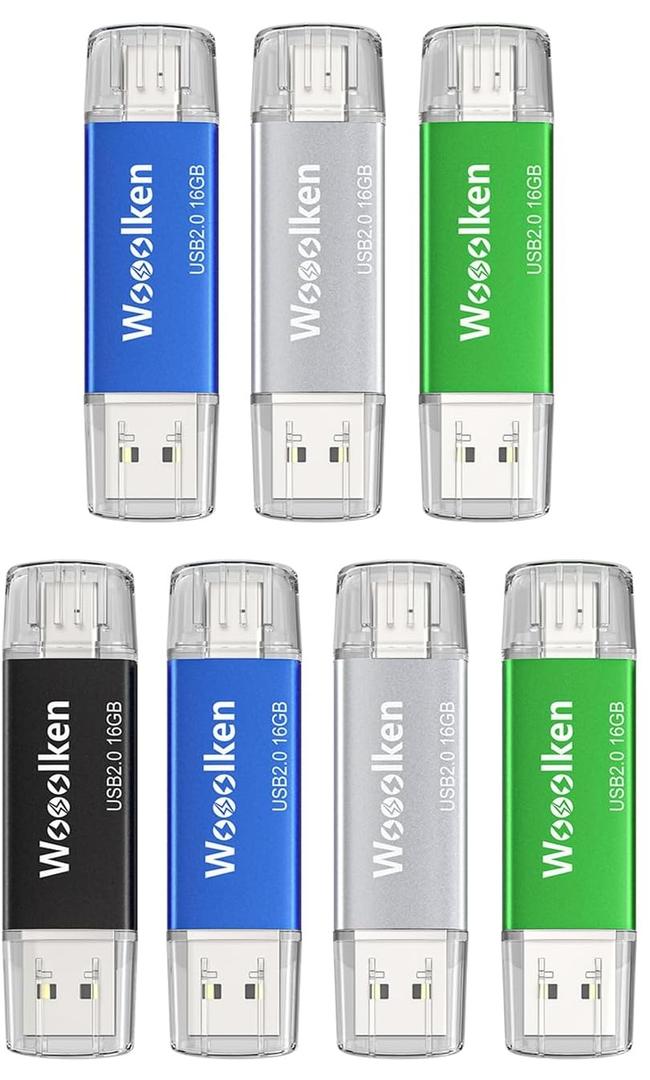USB C Flash Drive 16GB 7 Pack, Wooolken Type-C Flash Drive + USB 2.0 Thumb Drive OTG Memory Stick Compatible with iPhone 16/15, Android Smartphone/Tablets/Computers