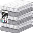 Homaxy Premium Cotton Kitchen Towels 16"x 28", Large Natural Ring Spun 390 GSM Dish Towels, Super Absorbent Terry Kitchen Hand Towels, Soft Tea Towels with Hanging Loop, Light Grey Check, 6 Pack