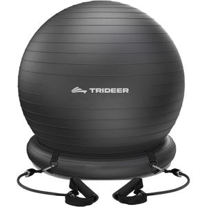 Trideer Ball Chair - Yoga Ball with Base & Bands for Home Gym Workout (L(23-26ines/58-65cm), Black)