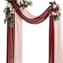Ling's moment Red Pink Blush Artificial Wedding Arch Flowers Kit Pack of 4, 2pcs Hanging Flower Arrangement 2pcs Chiffon Drapes Ceremony Reception Fake Rose Arbor Backdrop Floral Party Outdoor Decor