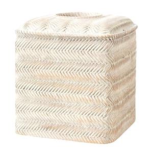 Tissue Box Cover Square Resin Tissue Holder for Home Decor,Hand Carved Wicker Tissue Box Holder,5.3 x 5.3 x 5.9 inches, Farmhouse White