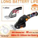 GARCARE 2 in 1 Grass Shears & Hedge Trimmer, Cordless Handheld Bush Trimmer, 1200rpm Grass Cutter with 2000mAh Built-in Battery