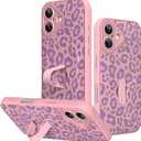 KANGHAR Compatible with iPhone 17 Case Pink Leopard Print Pattern Compatible with Magsafe Cute Cheetah Wristband Stand Phone Magnetic Cover for Women Girls Men Protective Cover