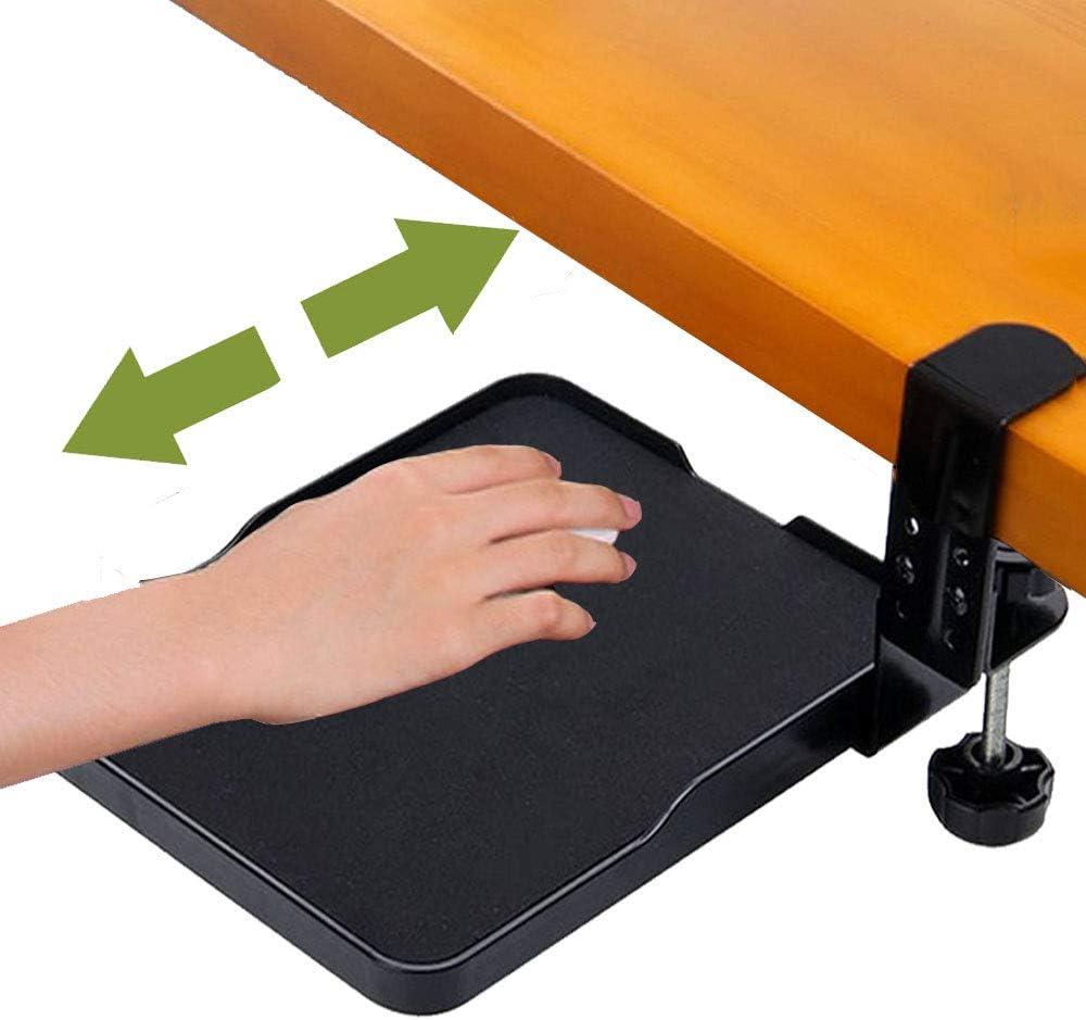 FUZADEL Ergonomic Mouse Tray Desk Attachment Mouse Platform Slide Out Extension Clamp On Wrist Rest Pad Under Desk Shelf (Black)