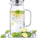 1.2 Liter 40 oz Small Glass Pitcher with Lid and Spout, Glass Carafe for Hot/Cold Water, Iced Tea Jug for Coffee, Juice and Homemade Beverage