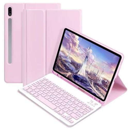 AnMengXinLing Galaxy Tab S10+ Plus/S9+ Plus/S9 FE+ Plus 12.4" /S8+/S7+/S7FE Tablet Case with Keyboard, Candy Colors Slim Protective Cover with Magnetic Detachable Keyboard with S Pen Holder，Pink