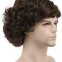 karlery Adult Men Brown Short Fluffy Curly Wig Halloween Cosplay Wig Anime Costume Party Wig