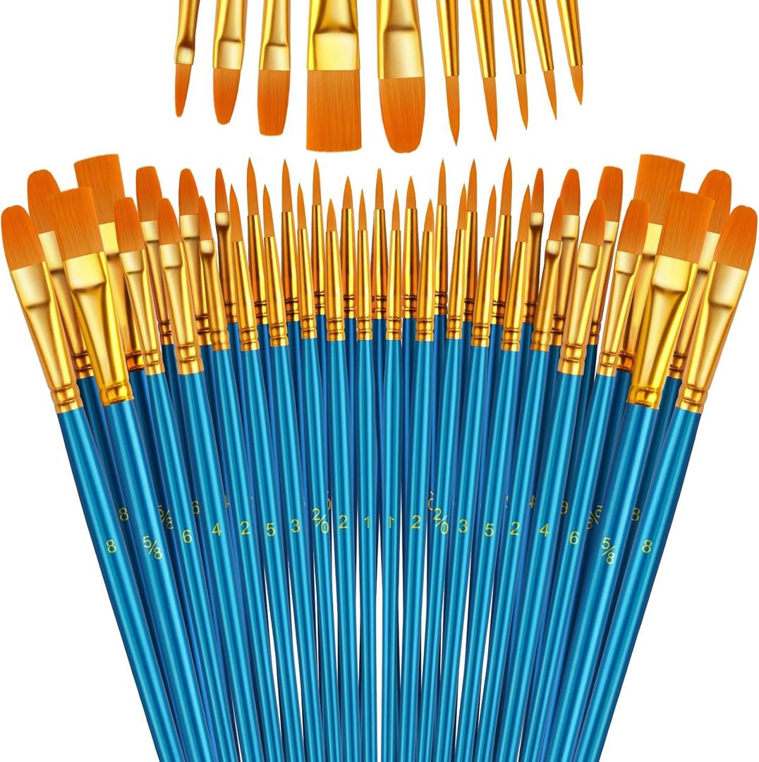 Paint Brushes Set, 5 Pack 50 Pcs Round-Pointed Tip Paintbrushes Nylon Hair Artist Acrylic Paint Brushes for Acrylic Oil Watercolor, Face Nail Art, Miniature Detailing & Rock Painting, Blue