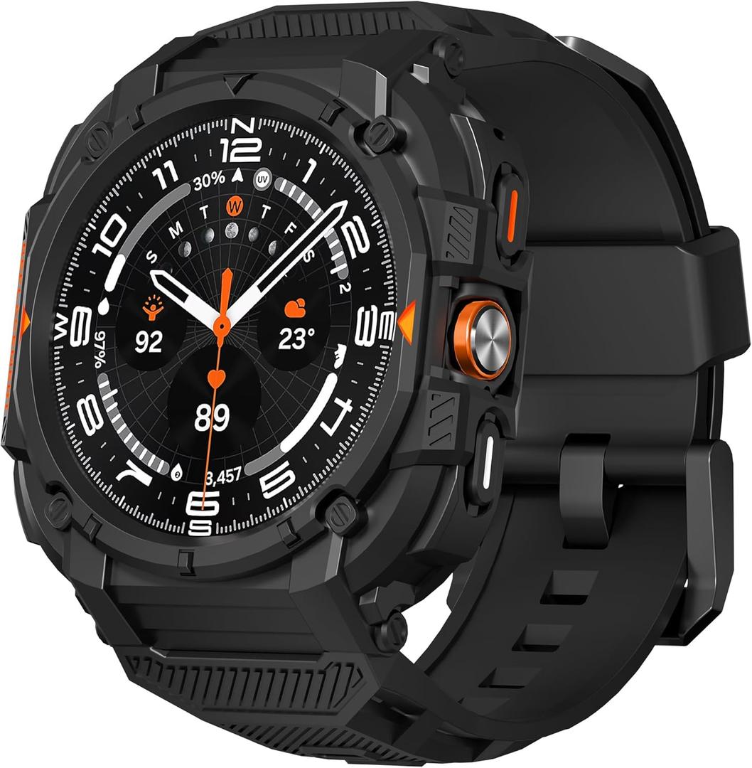 Suoman for Samsung Galaxy Watch 7/8 Ultra 47mm (2024/2025) Case with Band, [No Tempered Glass] Rugged+ All-Round TPE Matte Protective Cover Bumper (Black)