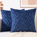 decorUhome Couch Throw Pillow Covers 22x22 Set of 2, Decorative Soft Plush Faux Wool Neutral Accent Pillow Covers for Bed Sofa Living Room, Blue