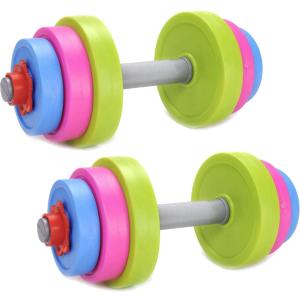 Kids Workout Dumbbell Weights Set - Toddler Toy Gym Equipment for Pretend Play Lifting, Exercise & Fitness - Adjustable Fill with Sand or Water