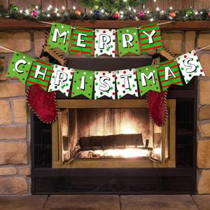 Merry Christmas Banner Lime Green Xmas Banner Holiday Paper Hanging Garland for Mantel Wall Window Tree Party Farmhouse Indoor Outdoor Party Office Classroom