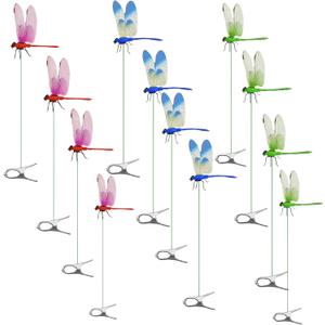 4 x 12 Pack Dragonfly Clip,Fake Dragonflies, Humming Bird Stakes Fake, Plastics Dragonfly for Garden Stakes Decor Yard Ornaments for Hat,Deer and Horse,Fly Scare Devices for Indoor Outdoor