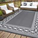 GAOMON Large Outdoor Rug 10x14 Waterproof Patio Modern Border Reversible Camping Mat Plastic Straw Outdoor Rug for Patio, RV, Deck, Balcony, Backyard, Picnic, Beach, Clover,Grey