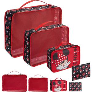 Disney Packing Organisers, Packing Cubes for Suitcases Luggage, Wash Bag (Red Minnie Mouse)