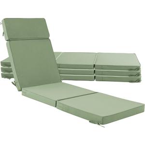 72 x 21 Inch Outdoor Chaise Lounge Cushions Set of 4 - Removable Cover, 4-Section Design, Water-Repellent & Fade-Resistant, 6 Tie Straps, Replacement for Patio & Pool Chairs - Sage Green, 72''x21'' | 4 Pack