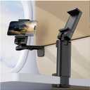 Airplane Phone Holder, Dual 360 Rotation Plane Phone Holder Travel Essentials for Long Flight, Desk, Tray, Compact Cell Phone Mount w/ Durable Automatic Spring Clamp, Phone Gadget for Long Trip, Gym (Black -1 Pack)