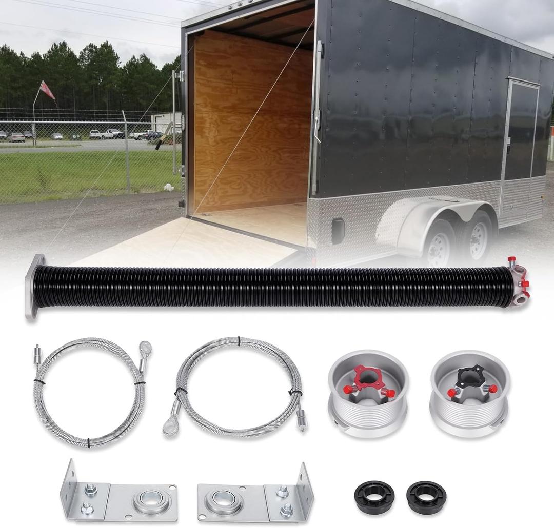 TSAP780 Ramp Door Spring Kit for 7' Wide Cargo Trailer - 80 lb Torsion Spring Repair Assembly with Cables and Drums - Replacement Rear Ramp Door Assist System for Cargo Enclosed Trailers