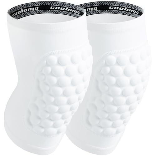 COOLOMG Basketball Knee Pad for Kids Youth Adult, Compression Anti-slip Knee Sleeve for Volleyball Football, Sports Knee Protector (1 Pair) White XS