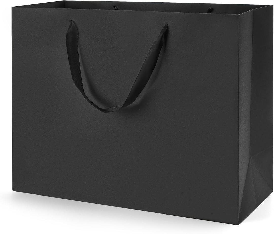 Extra Large Black Gift Bags: 16x6x12 Inch Black Paper Bags With Handles Bulk For Party Shopping Birthday Wedding,  12" x 16"