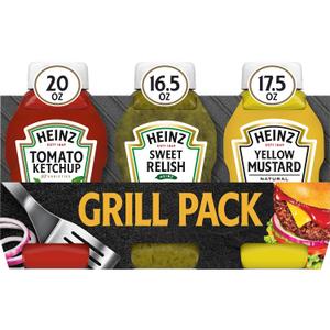 Heinz Tomato Ketchup, Sweet Relish & Yellow Mustard Grill Pack, 3 ct Pack (EXP 09/29/26)