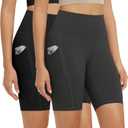ODODOS 2-Pack High Waist Workout Shorts with Pockets for Women 6"/8" Inseam Tummy Control Gym Athletic Biker Shorts (Black, XS)