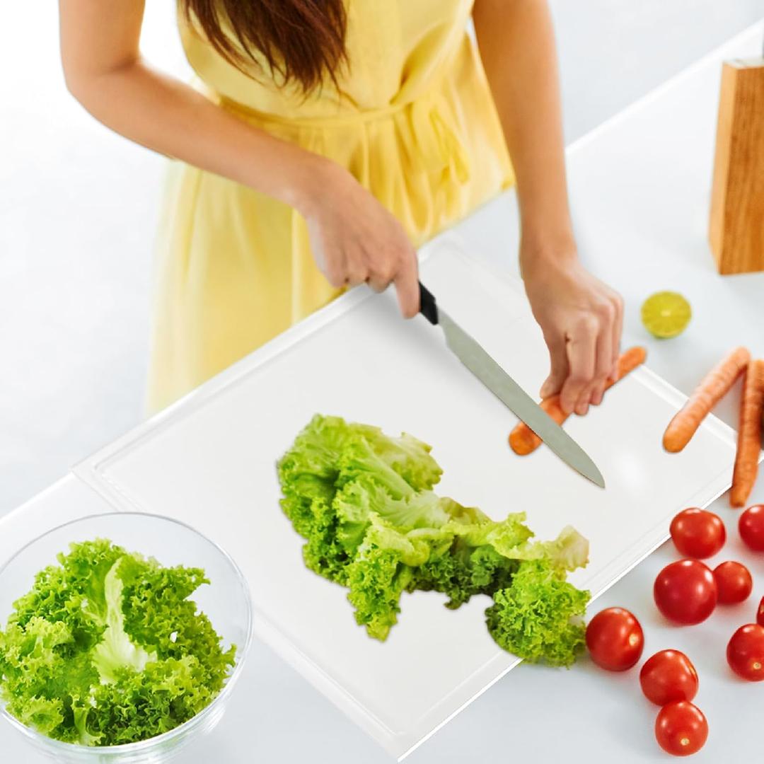 Acrylic Cutting Board with Juice Groove, Non Slip White Cutting Board with Counter Lip, 16"x12.5" Cutting Boards for Kitchen Countertop, Aesthetic Kitchen Dcor