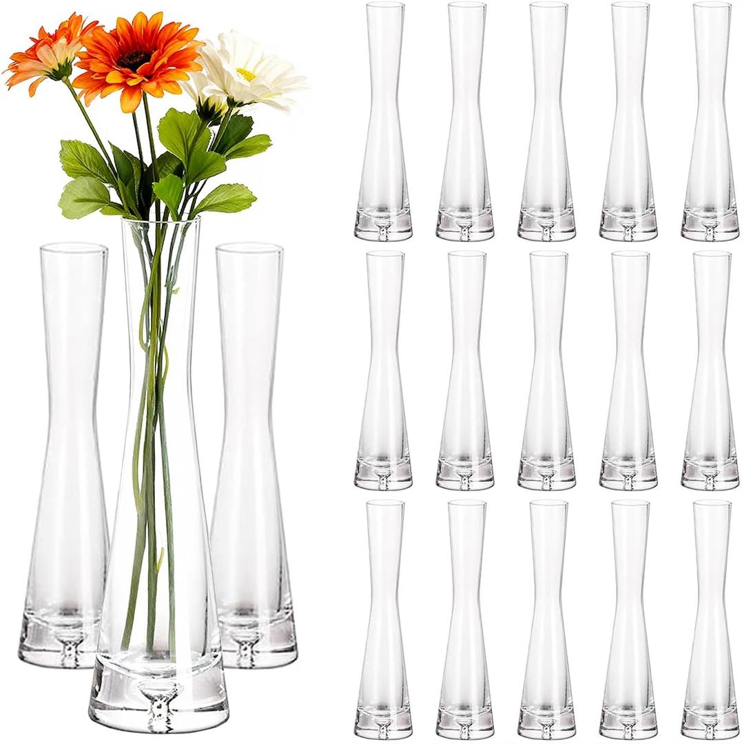 18 Pcs Glass Bud Vases for Centerpieces, Modern Clear Small Skinny Decorative Single Flower Bud Vase Minimalist Slim Floral Vase for Flower, Wedding Party Event Home Office Table Decor