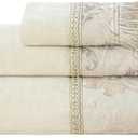 Loom and Mill Luxury Cotton Bath Towel Set 3 Piece-1 Bath Towel 1 Hand Towel 1 Wash Cloth, Ultra Soft Decorative Towel Sets Highly Absorbent for Bathroom, Elegant Floral Design(Ivory-Light Apricot)