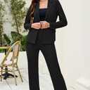 Women's 2 Piece Suits Business Casual Outfits Long Sleeve Solid Blazer with Pants Professional Office Work Sets (Black, Small)