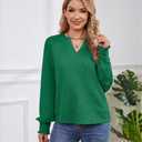 Womens Tops Dressy Casual Long Sleeve Shirts Loose V Neck Business Work Tunic Blouses (Green, L)