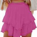 MIFOCAL Flowy Shorts for Women Casual Boho Ruffle Tiered Skorts High Waist Mini Skirts Golf Tennis Crochet Shorts, Small, Pink