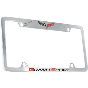 Chevrolet Corvette C6 Grand Sport Metal License Plate Frame Holder (Chrome & Logo Top)