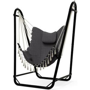 Unique U-Shaped Hammock Chair with Stand,Sturdy & Rust-Resistant,Free Gray Cotton Hammock Chair (Grey)