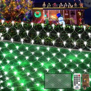 KNONEW Christmas Net Lights 420 LEDs 13ft x 6.6ft Outdoor Mesh Lights Connectable Waterproof 8 Modes & Timer Plug-in Net Fairy Lights for Bushes Garden Party Wedding Holiday,Cool White