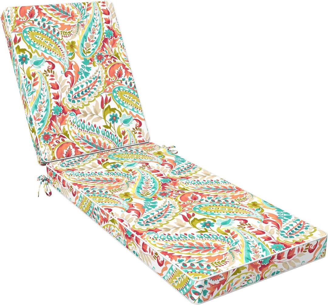 LVTXIII Outdoor Chaise Lounge Cushion 72x21x3 Inch, Water-Repellent Patio Seat Cushion with Ties & Hidden Zipper, Thick Foam Pad for Lawn Chair, Poolside, Patio Furniture, Pretty Paisley