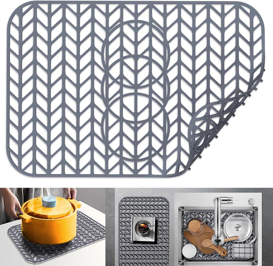 Sink Protectors for Kitchen Sink 12" 13" 16" 18" 19" 24" 26" 28" 29" Silicone Sink mat| Silicone Kitchen Sink Mat Grid for Bottom of Farmhouse Stainless Steel(19"x13"Gray)
