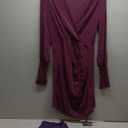 Rooscier Women's Sheer Mesh Glitter Wrap V Neck Long Sleeve Ruched Drawstring Bodycon Mini Dress purple Small