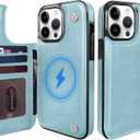 TopPerfekt for iPhone 14Pro Max Magnetic Flip Wallet Case 6.7", Compatible with MagSafe, Leather Card Holder Kickstand for iPhone 14 Pro Max (Sky Blue, iPhone 14 Pro Max)