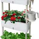 Self-Watering Raised Planter Box with Lockable Wheels,3-Tier Elevated Garden Bed with Visible Water Level Window,Indoor Outdoor Plastic Plant Box for Flowers,Vegetables & Herbs, Plus Size