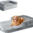 EHEYCIGA Foldable XXL Dog Bed for Large Sized Dog, 54"x38"x7.5" Faux Fur Fluffy Pet Couch Bed, Orthopedic Calming Memory Foam Big Pet Bed, Washable Pet Sofa Bed with Non-Slip Bottom, Grey