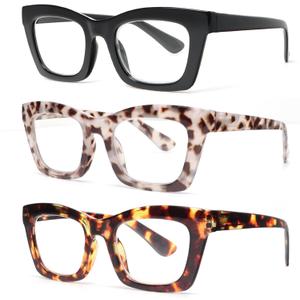 REAVEE Oprah Style Reading Glasses for Women, Blue Light Blocking Stylish Oversized Computer Readers Spring Hinge (Black/Brown Tortoise/Grey Tortoise)