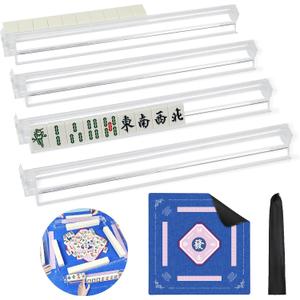New American Mahjong Game Accessories Set, 31.5 * 31.5 Inch Non-Slip Mahjong Mat for Table and 4 All-in-One Racks with Pushers Set for Mahjong Tile Game