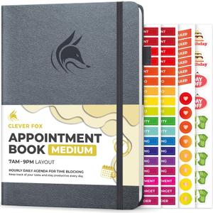 Clever Fox Appointment Book  Hourly Schedule Planner with Time Slots  Time Box Planner for Daily Work & To-Dos  Weekly & Monthly Spreads, Undated, Hardcover, A5 Size (Silver Black)