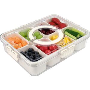 Snackle Box Container, 8 Compartments Divided Serving Tray with Lid and Handle, Portable Snack Box Containers for Veggie Tray Charcuterie Boxes Fruit Storage Candy Organizer (8 Compartments) (11.4"x8.3"x2.8"- 8 Compartments)