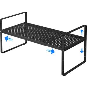 Expandable Cabinet Shelf Organizers, Kitchen Small Stand Rack Organization for Countertop Cupborad Pantry Desktop Spice Rack, Black 1 Pack