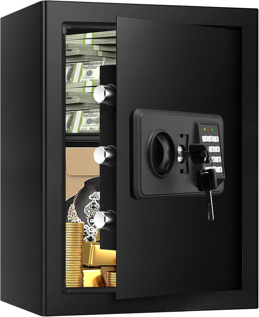 3.4 Cubic Home Safe Fireproof Waterproof, Fire Safe Box for Home with Digital Keypad, Key Lock and Alarm System, Anti-theft Security Safes Water and Fireproof for Document Medicine Money Valuables