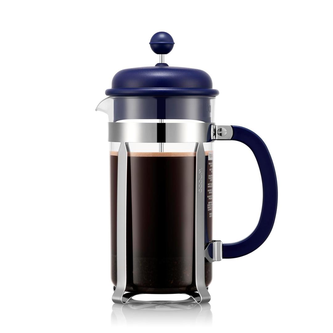 Bodum 34oz Caffettiera French Press Coffee Maker with Reusable Stainless Steel Filter, BPA-Free Plastic Carafe, Midnight Blue