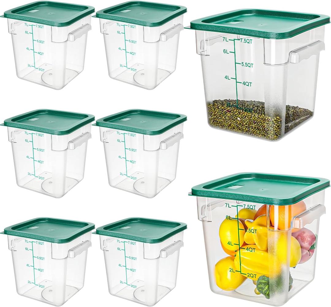 Lallisa 8 Pack 8 Qt Clear Food Storage Container with Handles and Lid Commercial Grade Square Food Storage Containers with Lids Polycarbonate Storage Container for Home Kitchen Restaurant (Green)